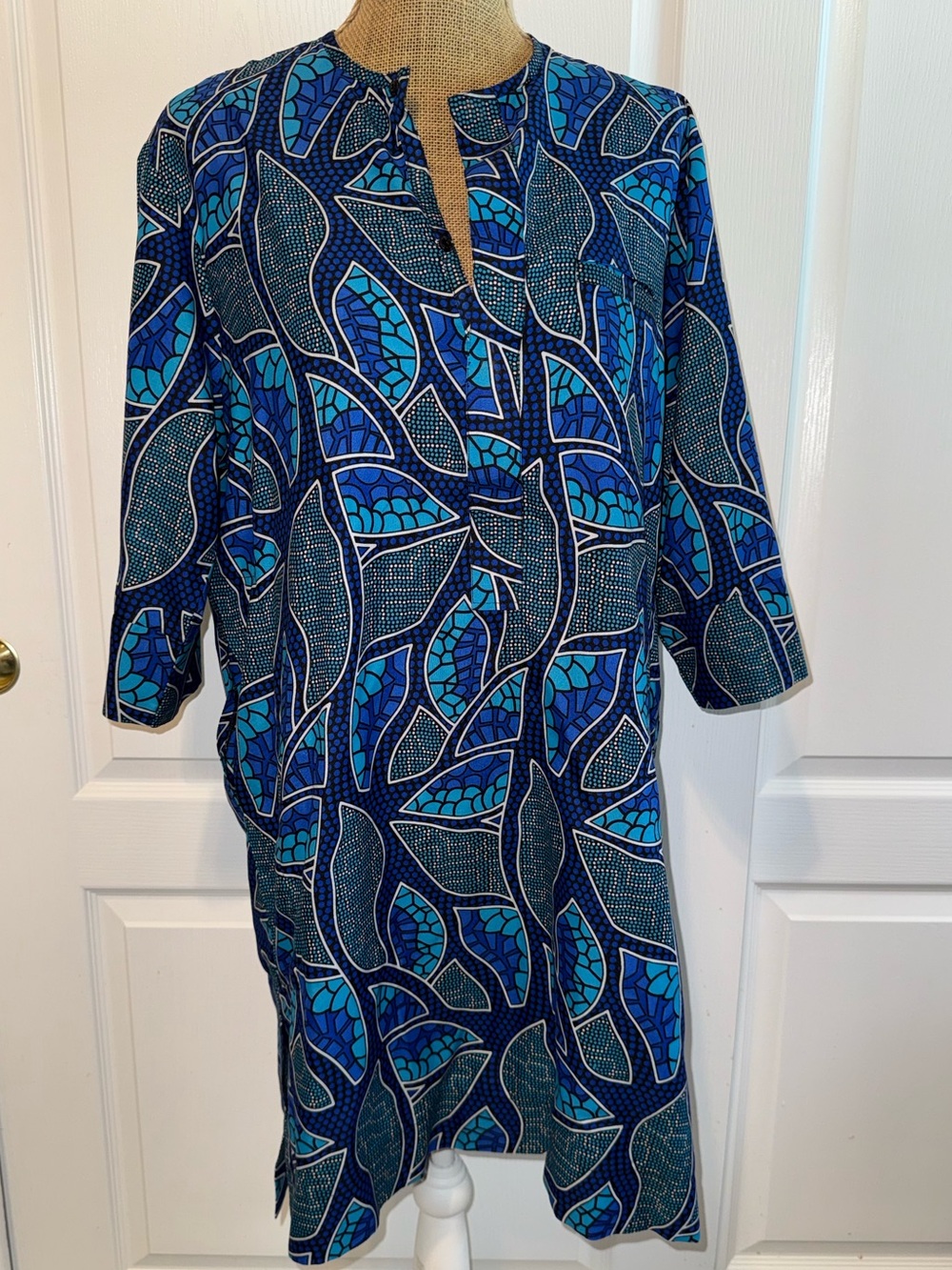 Blue Patterned Tunic Dress - Lightweight Women’s Dress